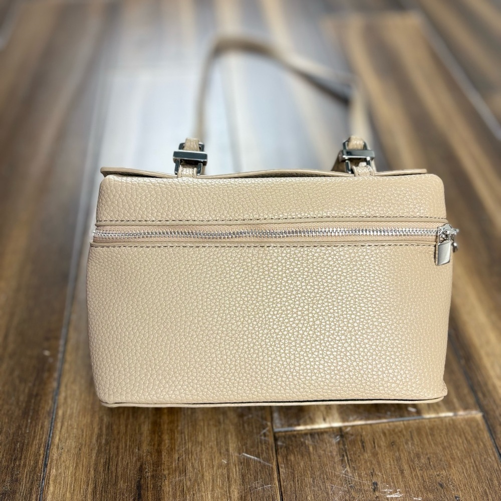Beige Crossbody Handbag Purse Shoulder Bag Faux Leather Pebbled